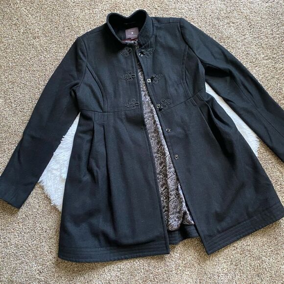 Forever 21 Black Wool Blend Coat Lined Womens Size Medium - Picture 11 of 13